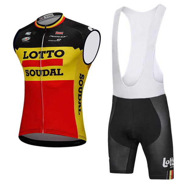 2018 Lotto Soudal Schwarz gelb Rot Set Mouwloze+Kurz Trägerhose 269PE 2018 Lotto Soudal Schwarz gelb Rot Set Mouwloze+Kurz Trägerhose 269PE