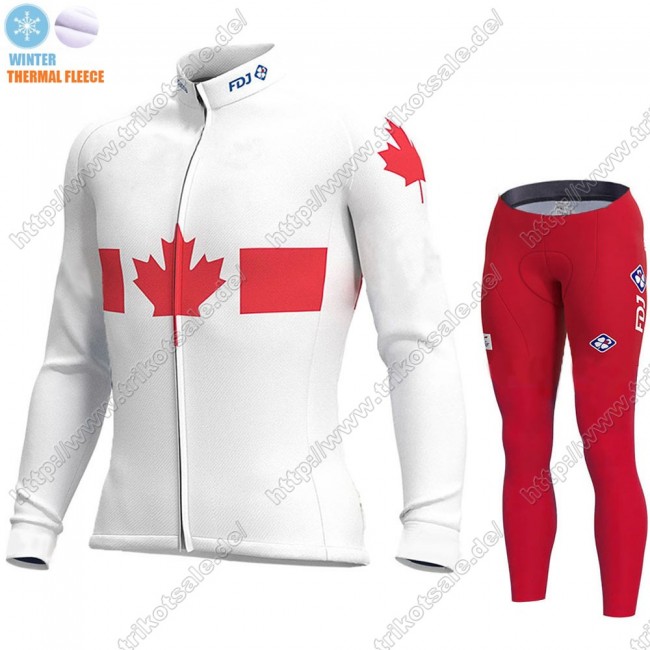 Canada FDJ Winter Thermal Fleece 2021 Fahrradbekleidung Radtrikot Langarm+Lang Trägerhose KPOGE Canada FDJ Winter Thermal Fleece 2021 Fahrradbekleidung Radtrikot Langarm+Lang Trägerhose KPOGE