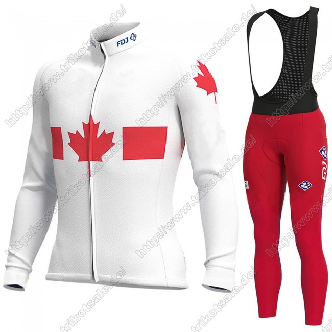 Canada FDJ 2021 Fahrradbekleidung Radtrikot Langarm+Lang Trägerhose LNVBM Canada FDJ 2021 Fahrradbekleidung Radtrikot Langarm+Lang Trägerhose LNVBM