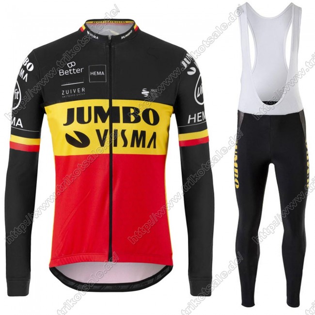 Jumbo Visma 2021 Belgium Fahrradbekleidung Radtrikot Langarm+Lang Trägerhose UEDKB Jumbo Visma 2021 Belgium Fahrradbekleidung Radtrikot Langarm+Lang Trägerhose UEDKB
