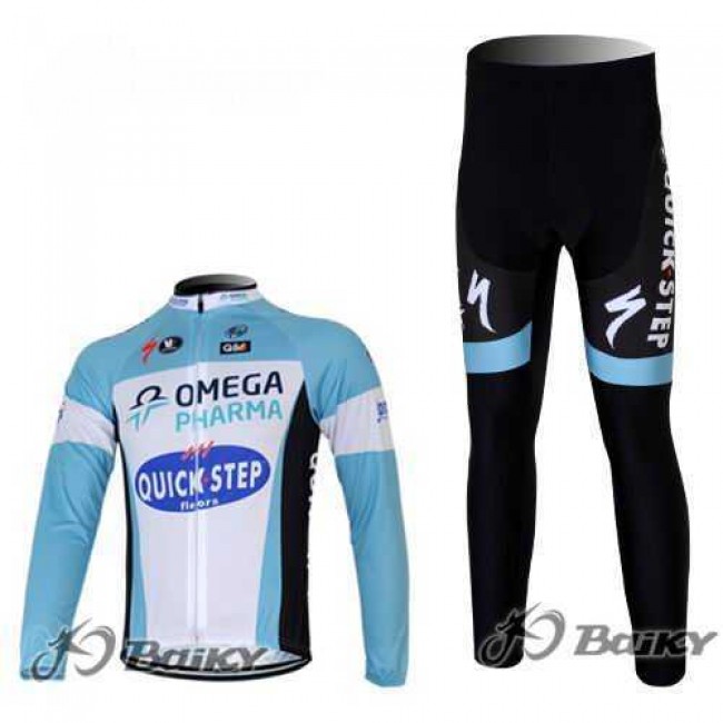 Omega Pharma Quick Step Pro Team Fahrradbekleidung Set Langarmtrikot+Lange Radhose blau weiß CRXU3 Omega Pharma Quick Step Pro Team Fahrradbekleidung Set Langarmtrikot+Lange Radhose blau weiß CRXU3